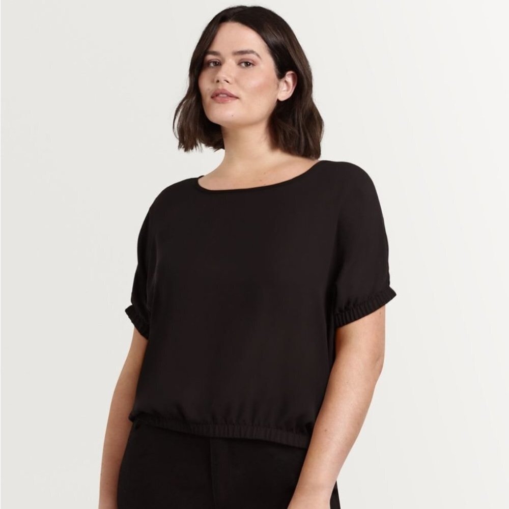 Reitmans Black Sheer Oversized elastic hem short  sleeve drape blouse XL